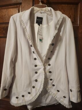 Insight Cream Ruffle-Trim Military-Style Blazer
